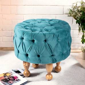 ikiriya Louisville Acacia Wood Accent Round Pouf Stool in Turquoise-picture-11