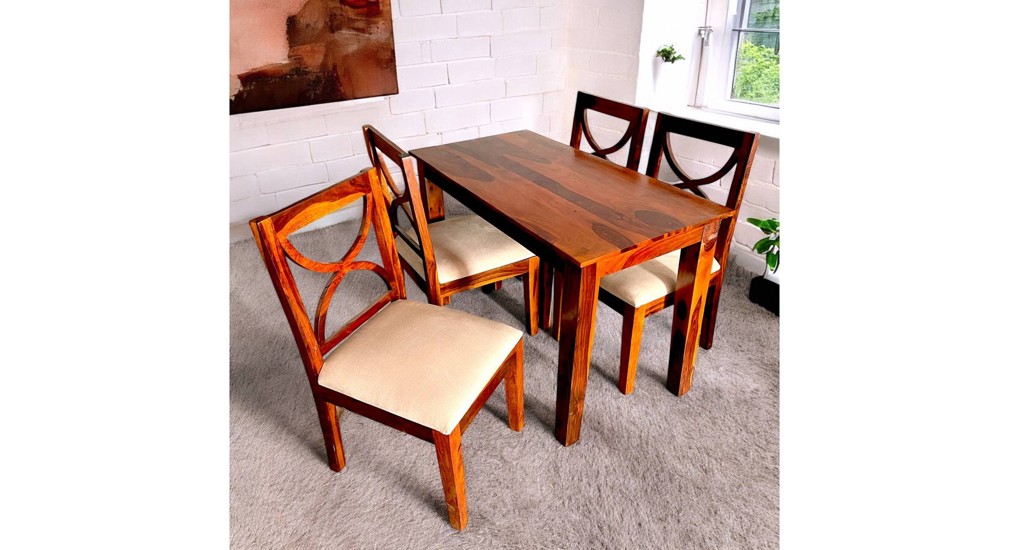 Oakmont Sheesham Wood Accent 4 Seater Dining Table Set with Urban Ladder