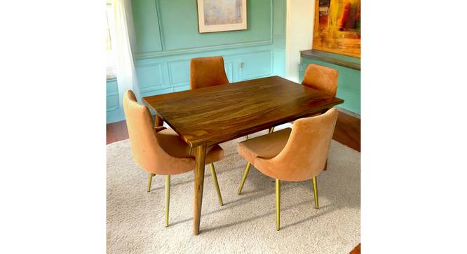 Oakmont Sheesham Wood Mid Century 4 Seater Dining Table Set with (Teak Finish) by Urban Ladder - - 