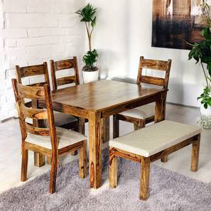6 Seater Dining Sets 4 Chairs Design Oakmont Sheesham Wood Accent 6 Seater Dining Set with TEAK FINISH (Teak Finish)