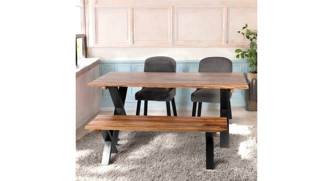 Rosslyn Sheesham Wood Mid Century 4 Seater Dining Table Set with TEAK (Teak Finish) by Urban Ladder - - 