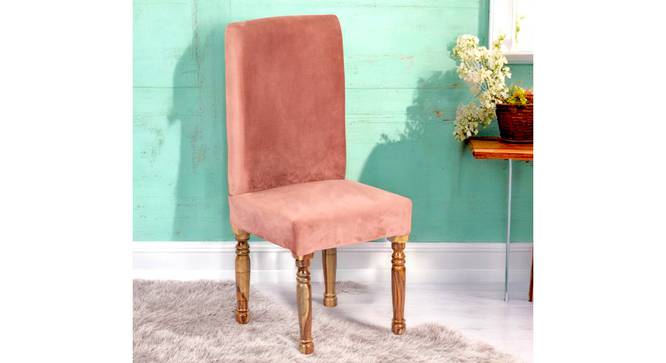 Rosslyn Sheesham Wood Accent Dining Chair in Coral Pink Velvet Upholstery with TEAK FINISH (Teak Finish, Pink) by Urban Ladder - - 