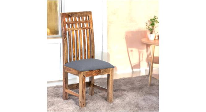 Columbus Sheesham Wood Accent Dining Chair in Anchor Grey Fabric Cushioning with TEAK FINISH (Teak Finish, Grey) by Urban Ladder - - 