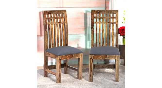 Columbus Sheesham Wood Accent Set of 2 Dining Chairs in Anchor Grey Fabric Cushioning with TEAK FINISH (Teak Finish, Grey) by Urban Ladder - - 