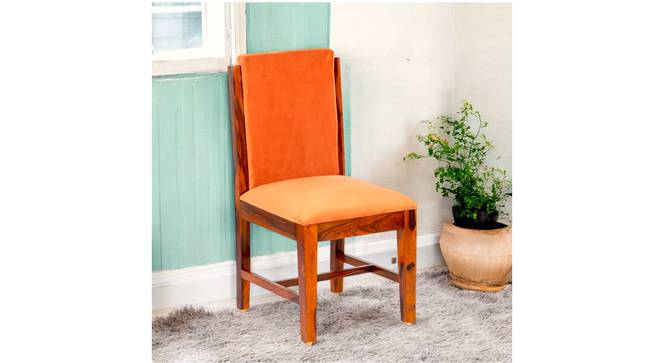 Rosslyn Sheesham Wood Accent Dining Chair in Pumpkin Orange Velvet Upholstery with PINE FINISH (LGO) (Pine Finish, Orange) by Urban Ladder - - 