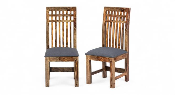 Columbus Sheesham Wood Accent Set of 2 Dining Chairs in Anchor Grey Fabric Cushioning with TEAK FINISH (Teak Finish, Grey) by Urban Ladder - - 