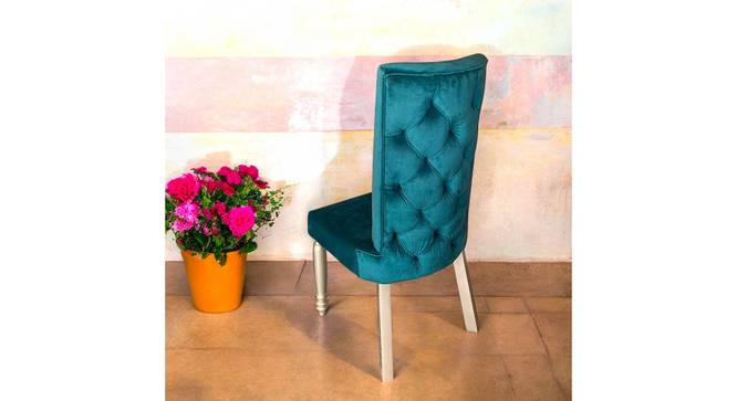 Oliver Sheesham Wood Accent Dining Chair in Turquoise Sea Velvet Upholstery with SILVER FINISH (Blue, Silver Finish) by Urban Ladder - - 