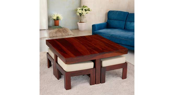 Blane Sheesham Wood Accent Coffee Table Set with 4 Stools in HONEY FINISH (HONEY Finish) by Urban Ladder - - 