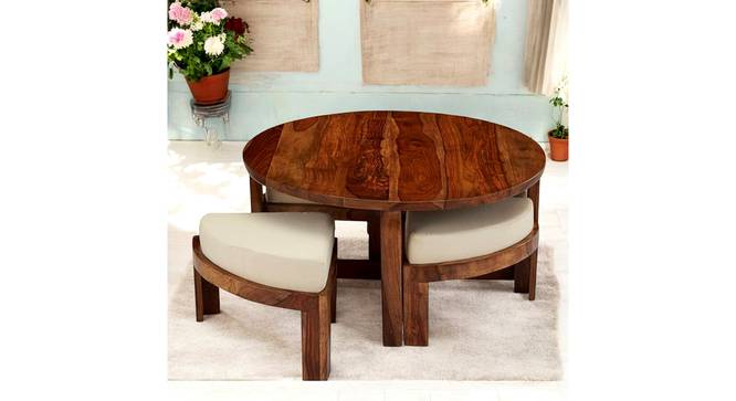 Nashville Sheesham Wood Accent Coffee Table Set with 4 Stools in NATURAL TEAK FINISH (Natural Teak Finish) by Urban Ladder - - 
