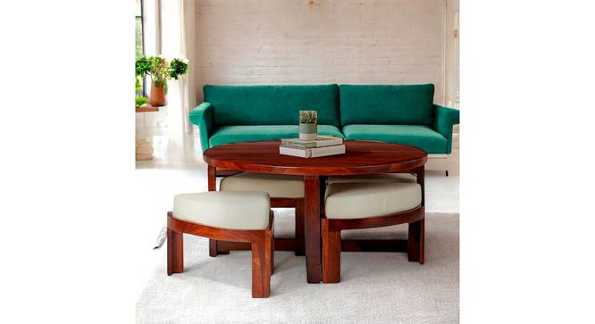 Nashville Sheesham Wood Accent Coffee Table Set with 4 Stools in HONEY FINISH (HONEY Finish) by Urban Ladder - - 