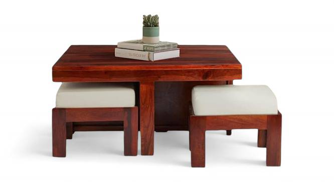 Blane Sheesham Wood Accent Coffee Table Set with 4 Stools in HONEY FINISH (HONEY Finish) by Urban Ladder - - 