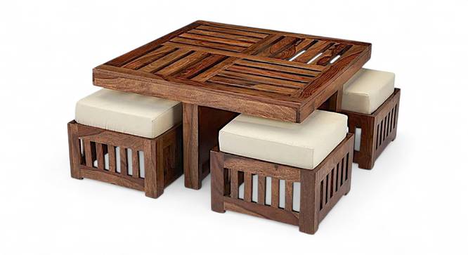 Palladio Sheesham Wood Accent Coffee Table Set with 4 Stools in NATURAL TEAK FINISH (Natural Teak Finish) by Urban Ladder - - 