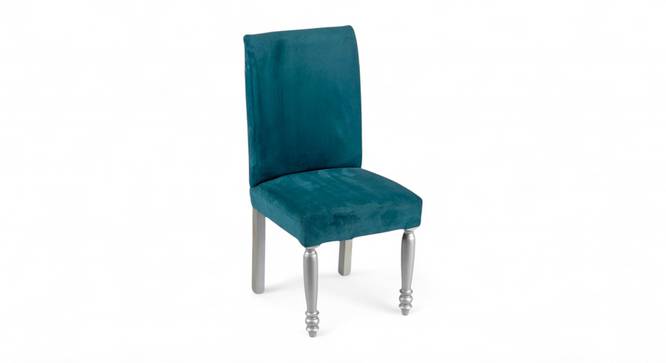 Oliver Sheesham Wood Accent Dining Chair in Turquoise Sea Velvet Upholstery with SILVER FINISH (Blue, Silver Finish) by Urban Ladder - - 