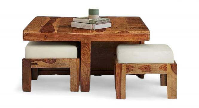 Blane Sheesham Wood Accent Coffee Table Set with 4 Stools in NATURAL TEAK FINISH (Natural Teak Finish) by Urban Ladder - - 