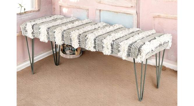Belmont Sheesham Wood Mid Century 3 Seater Bench with Metal Legs in Grey Fabric (Grey Finish) by Urban Ladder - - 