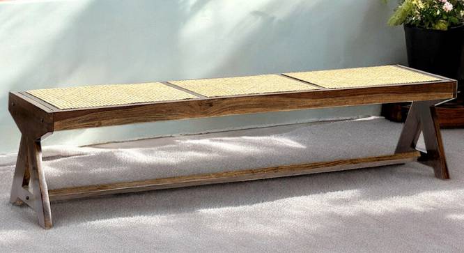 Rockport Sheesham Wood Mid Century 4 Seater Bench with (Beige Finish) by Urban Ladder - - 
