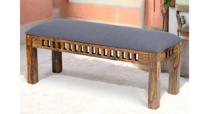 Milford Sheesham Wood Accent 3 Seater Bench in Anchor Grey Fabric (Grey Finish) by Urban Ladder - - 