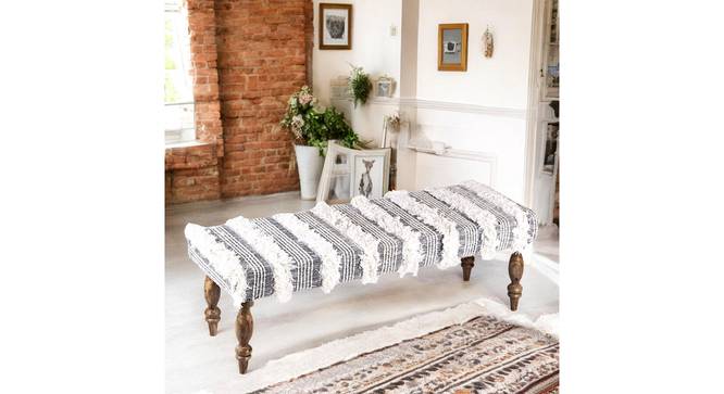 Cairo Sheesham Wood Accent 3 Seater Bench in Grey Fabric (Grey Finish) by Urban Ladder - - 