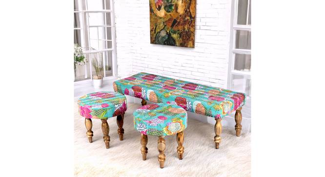 Cairo Sheesham Wood Mid Century 3+1+1 Seater Bench Set with 2 Stools in Sea Green Fruit (Green Finish) by Urban Ladder - - 