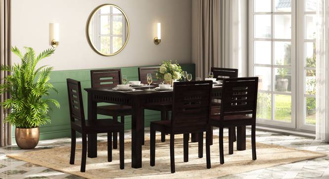 Fidora 6 Seater Dining Table With Set Of 6 Capra Dining Chairs (Mahogany Finish, White) by Urban Ladder - - 988255