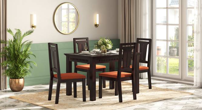 Fidora 4 Seater Dining Table With Set of 4 Martha Dining Chairs (Mahogany Finish, Burnt Orange) by Urban Ladder - - 988603