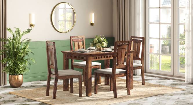 Fidora 4 Seater Dining Table With Set of 4 Martha Dining Chairs Colour : Wheat Brown (Teak Finish, Wheat Brown) by Urban Ladder - - 988609