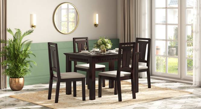 Fidora 4 Seater Dining Table With Set of 4 Martha Dining Chairs Colour : Wheat Brown (Mahogany Finish, Wheat Brown) by Urban Ladder - - 988611