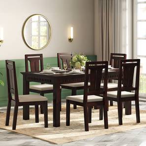 Oasis Dining Set Collections Design Fidora 6 Seater Dining Table, Finish - Teak With set of 6 Martha Dining Chairs Colour : Wheat Brown (Mahogany Finish, Wheat Brown)