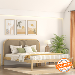 Bedroom New Arrivals Design Faye Solid Wood Queen Size Non Storage Bed in Natural White Ash Finish