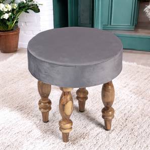 Roswell Sheesham Wood Contemporary Round Stool in Iron Grey Velvet Upholstery-image-9