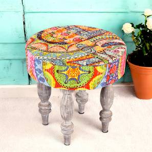 Sofas And Recliners In Lavasa Design Roswell Sheesham Wood Bohemian Round Stool in Israel Print Patchwork Kantha Upholstery (Multi)