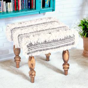 ikiriya Lisbone Sheesham Wood Mid Century Square Stool in Grey Fabric with Fringes Upholstery-picture-45