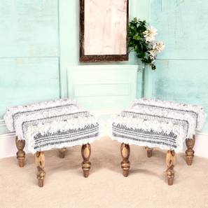 ikiriya Lisbone Sheesham Wood Mid Century Square Set of 2 Stools in Grey Fabric with Fringes Upholstery-picture-20