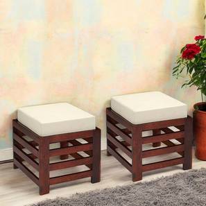 Houston Sheesham Wood Contemporary Square Set of 2 Stools in HONEY FINISH with Jute White Cushion-image-45