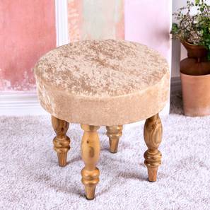 Roswell Sheesham Wood Contemporary Round Stool in Beige Sparkle Velvet Upholstery-image-24