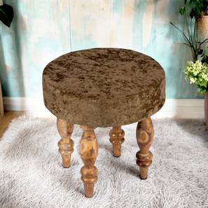 Roswell Sheesham Wood Contemporary Round Stool in Green Sparkle Velvet Upholstery-image-16