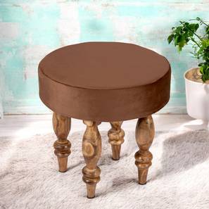 ikiriya Roswell Sheesham Wood Contemporary Round Stool in Taupe Brown Velvet Upholstery-picture-14