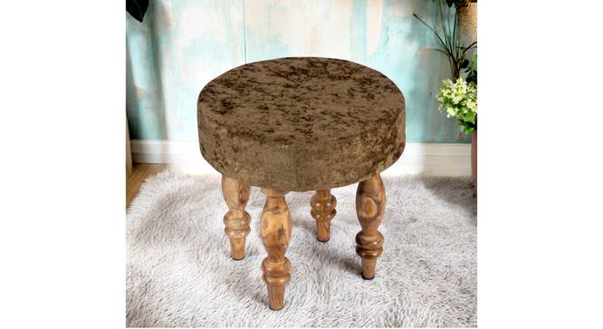 Roswell Sheesham Wood Contemporary Round Stool in Green Sparkle Velvet Upholstery (Green) by Urban Ladder - - 