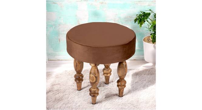 Roswell Sheesham Wood Contemporary Round Stool in Taupe Brown Velvet Upholstery (Brown) by Urban Ladder - - 