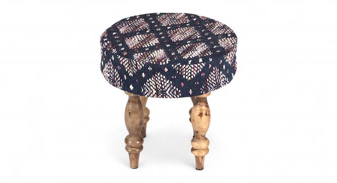 Roswell Sheesham Wood Parisian Round Stool in Blue Jacquard Work Fabric Upholstery (Blue) by Urban Ladder - - 