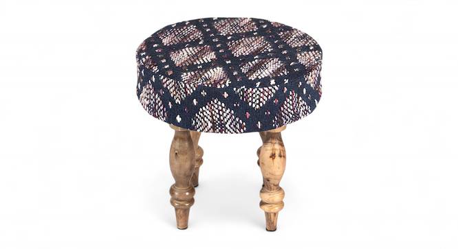 Roswell Sheesham Wood Parisian Round Set of 2 Stools in Blue Jacquard Work Fabric Upholstery (Blue) by Urban Ladder - - 