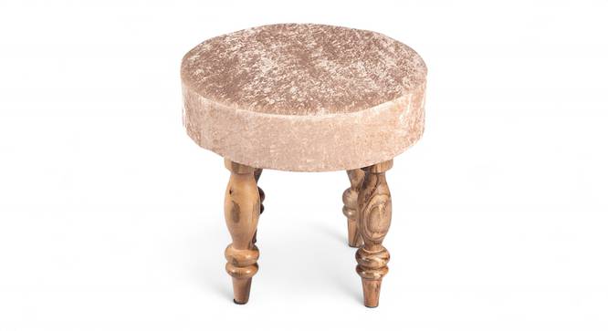 Roswell Sheesham Wood Contemporary Round Stool in Beige Sparkle Velvet Upholstery (Beige) by Urban Ladder - - 