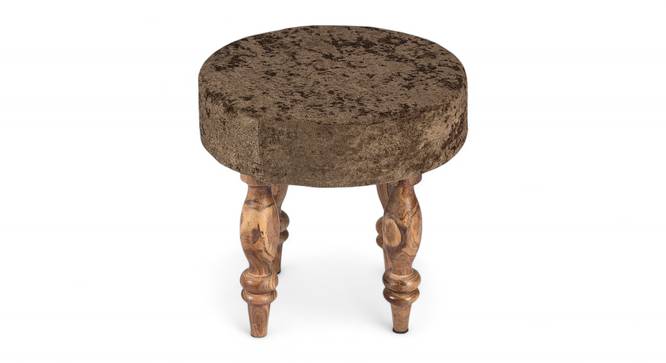 Roswell Sheesham Wood Contemporary Round Stool in Green Sparkle Velvet Upholstery (Green) by Urban Ladder - - 