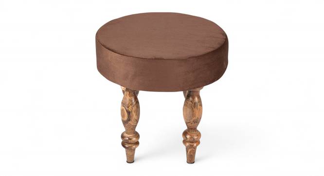Roswell Sheesham Wood Contemporary Round Stool in Taupe Brown Velvet Upholstery (Brown) by Urban Ladder - - 