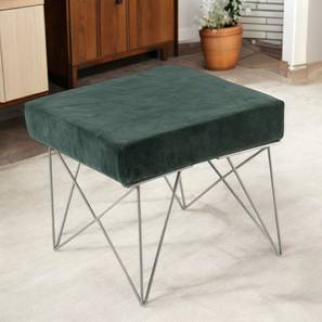 Asansol Sheesham Wood Accent Square Stool with Metal Legs in Green Cotton Velvet Upholstery-image-10