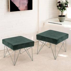 ikiriya Asansol Sheesham Wood Accent Square Set of 2 Stools with Metal Legs in Green Cotton Velvet Upholstery-picture-16