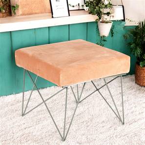 ikiriya Asansol Sheesham Wood Accent Square Stool with Metal Legs in Melon Pink Cotton Velvet Upholstery-picture-30