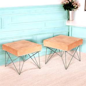 ikiriya Asansol Sheesham Wood Accent Square Set of 2 Stools with Metal Legs in Melon Pink Cotton Velvet Upholstery-picture-31