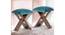 Dayton Sheesham Wood Accent Square Set of 2 Foldable Stools in Turquoise Sea Velvet Upholstery (Blue) by Urban Ladder - - 