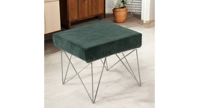 Asansol Sheesham Wood Accent Square Stool with Metal Legs in Green Cotton Velvet Upholstery (Green) by Urban Ladder - - 